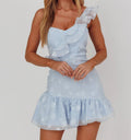 One Shoulder Ruffle Jacquard Mini Dress